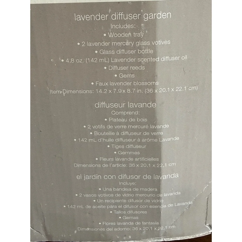 Elements Lavender Diffuser Garden Set Mercury Glass Votives Wooden Tray New
